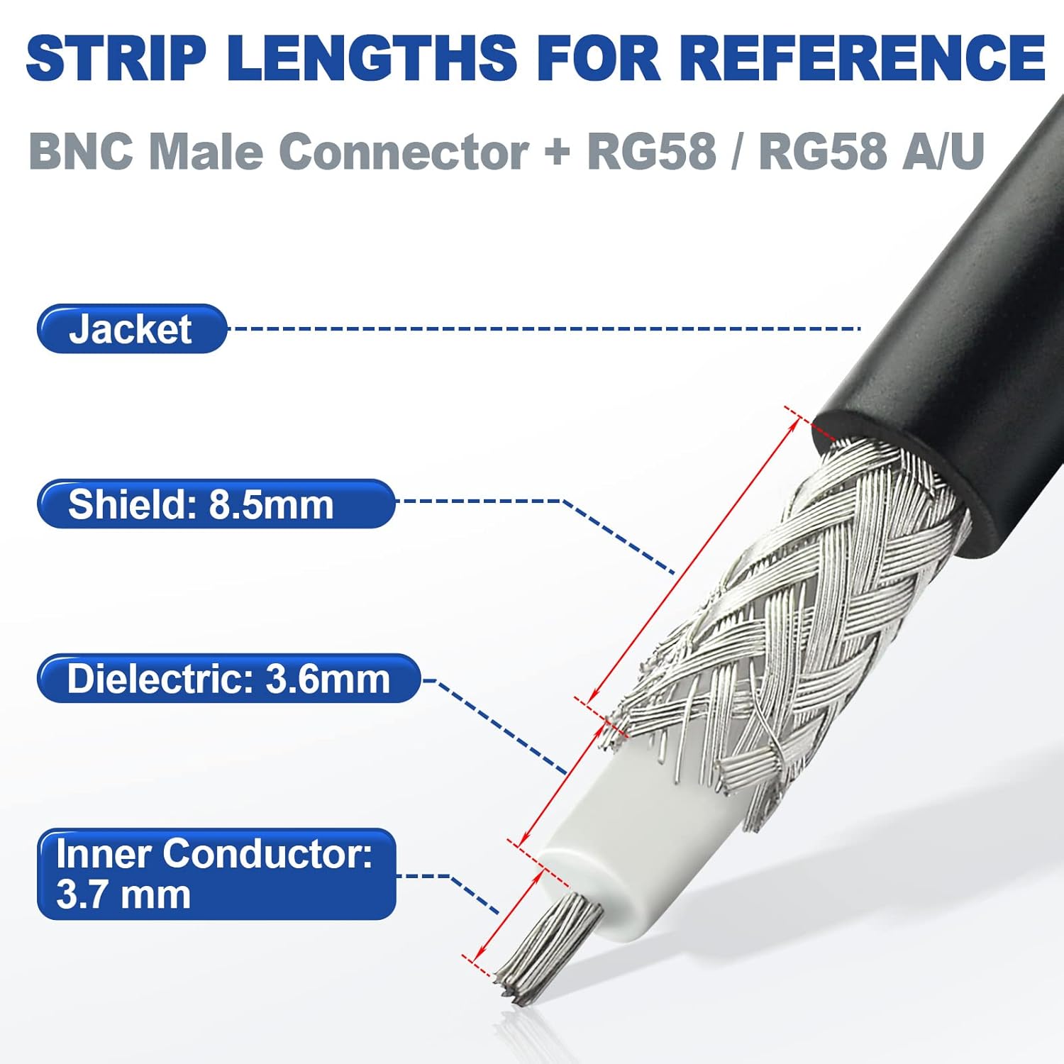 Eightwood 10pcs 50 Ohm BNC Crimp Male Connector for RG58 RG142 LMR195 Cable - Image 6