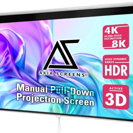 Akia Screens 110 inch Pull Down Projector Screen Manual B 16:9 8K 4K HD 3D Ceiling Wall Mount White Portable Projection Screen Retractable Auto Locking for Indoor Movie Home Theater Office AK-M110H1