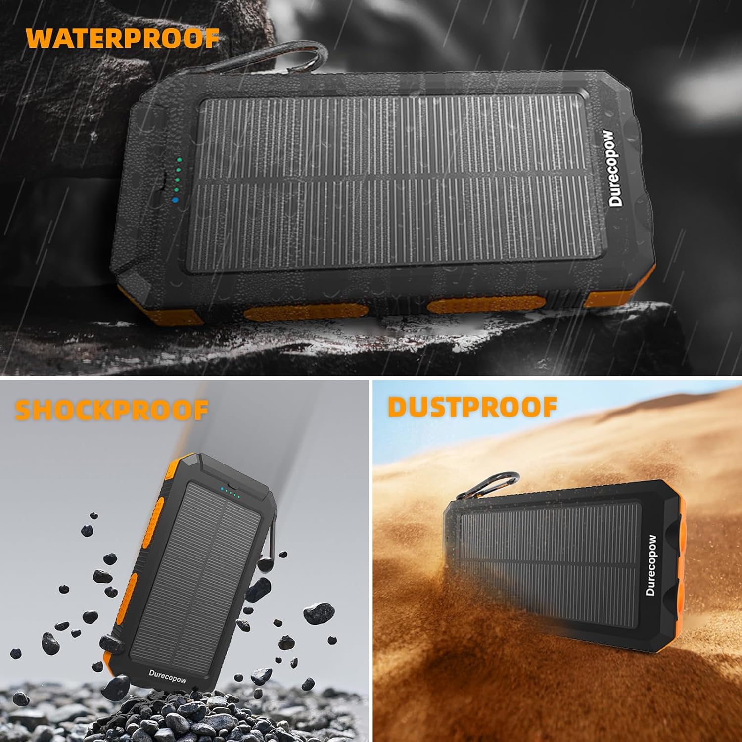 Solar Charger Power Bank 20,000mAh, Portable Charger, 4 Cables 3 Ports Fast Charging External Battery Pack with USB C for Cell Phones, Solar Panel Charger with Dual Flashlight for Camping - Image 6