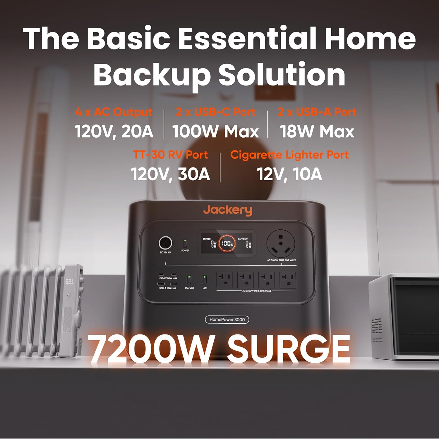 Jackery HomePower 3000 Portable Station with 2X 200W Panels, 3600W (7200W Surge), 3072Wh LFP Battery, USB-A/C, Home Backup, RV & Emergencies, Grey - Image 7