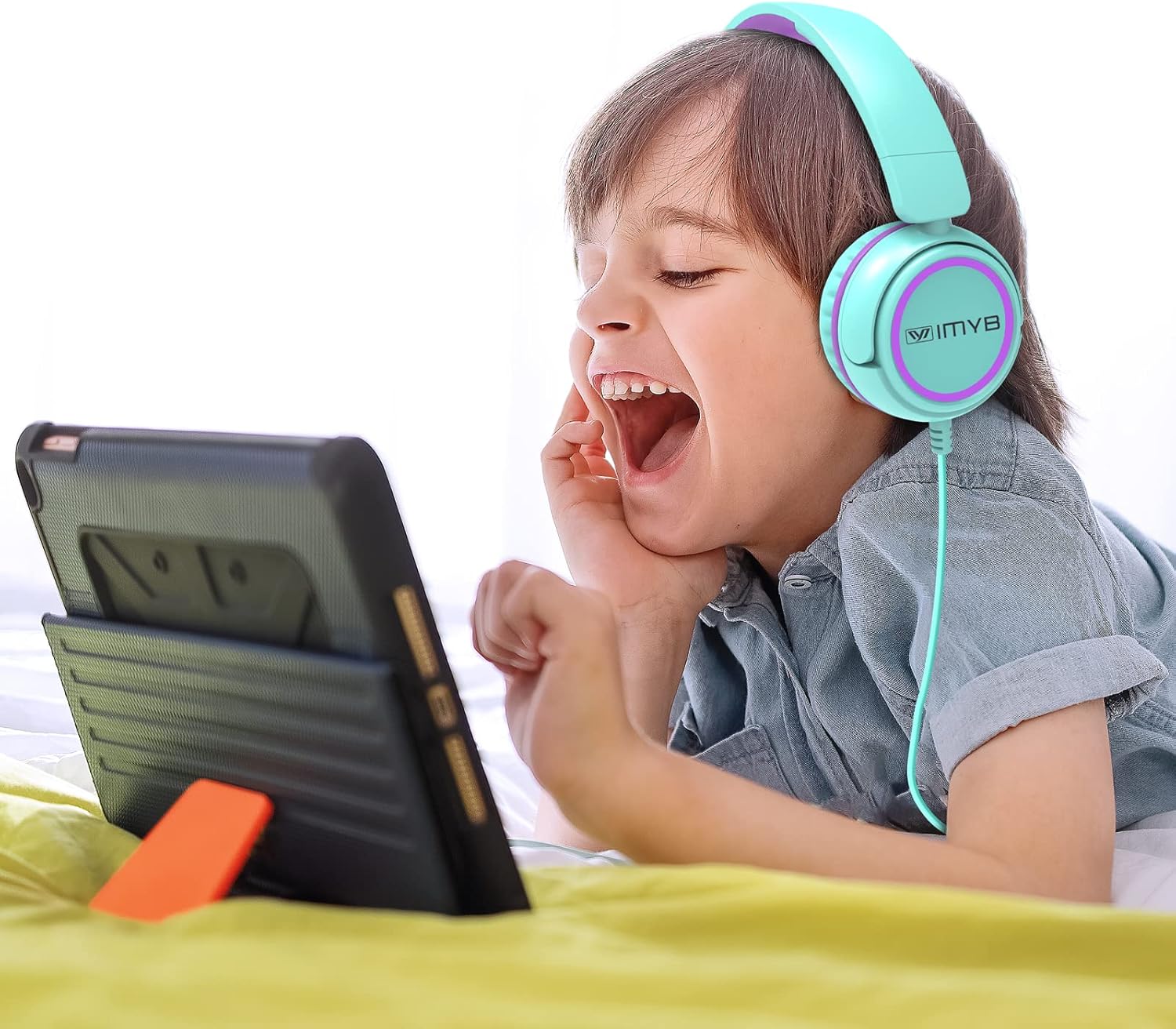 V1 Kids Headphones, Wired Stereo Foldable Tangle-Free 3.5mm Adjustable On-Ear Headphones for Kids for School/Toddlers/Childrens/Teens/Boys/Girls/Ipad/Tablet/Kindle/Phones/Travel/Plane (Green) - Image 2