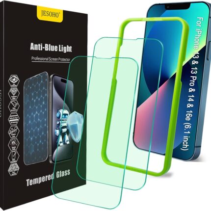 Blue Light Screen Protector for iPhone 16e iPhone 13 iPhone 13 Pro & iPhone 14 (6.1inch), Eye Protection Tempered Glass Film, Scratch-Resistant, No Bubble with Easy Installation Kit, 2 Pack