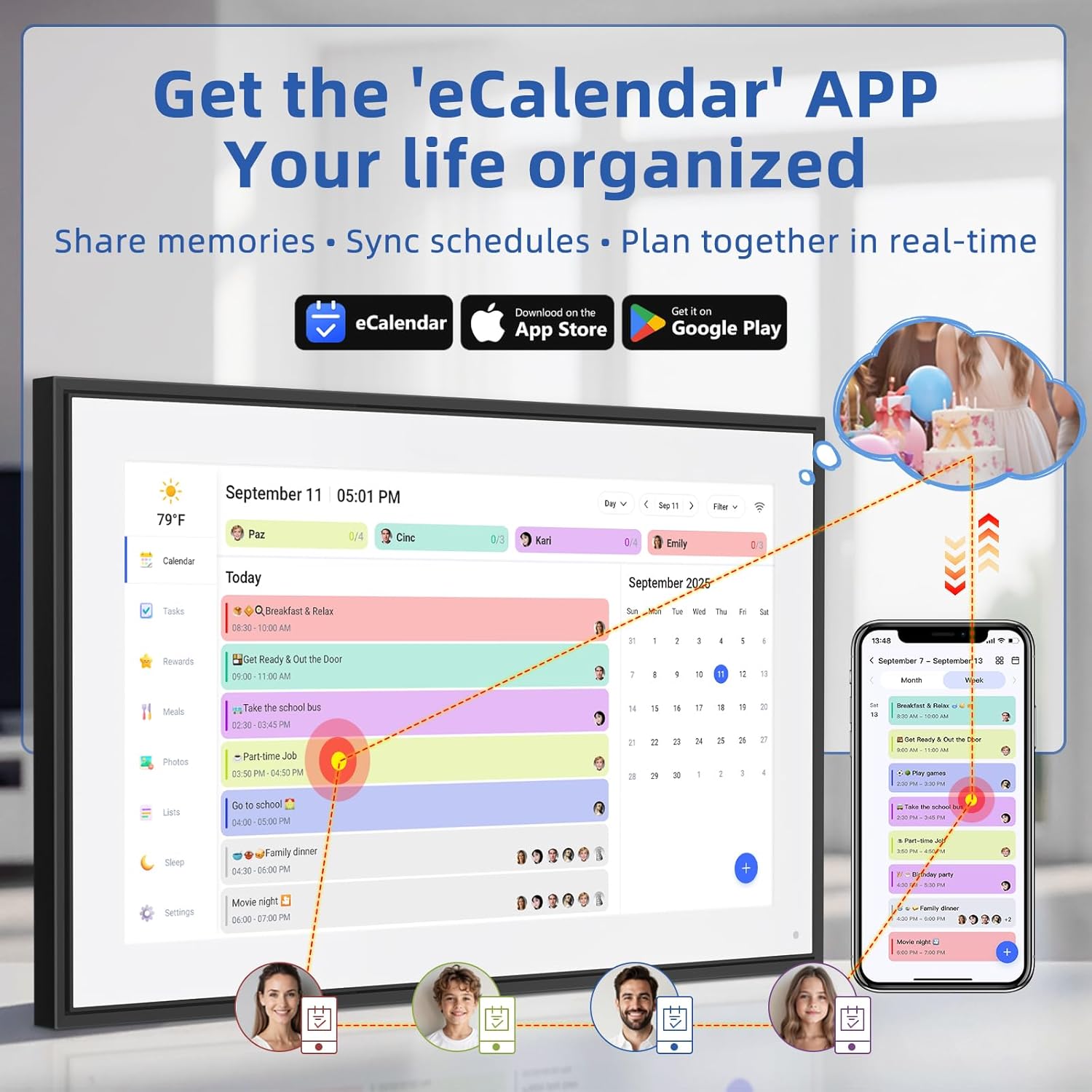 21.5 Inch Digital Calendar, Electronic Chore Chart, Smart Weekly and Monthly Planner 1920 * 1080P IPS Touchscreen Wall and Desk Calendar for Family Schedules, Black - Image 3