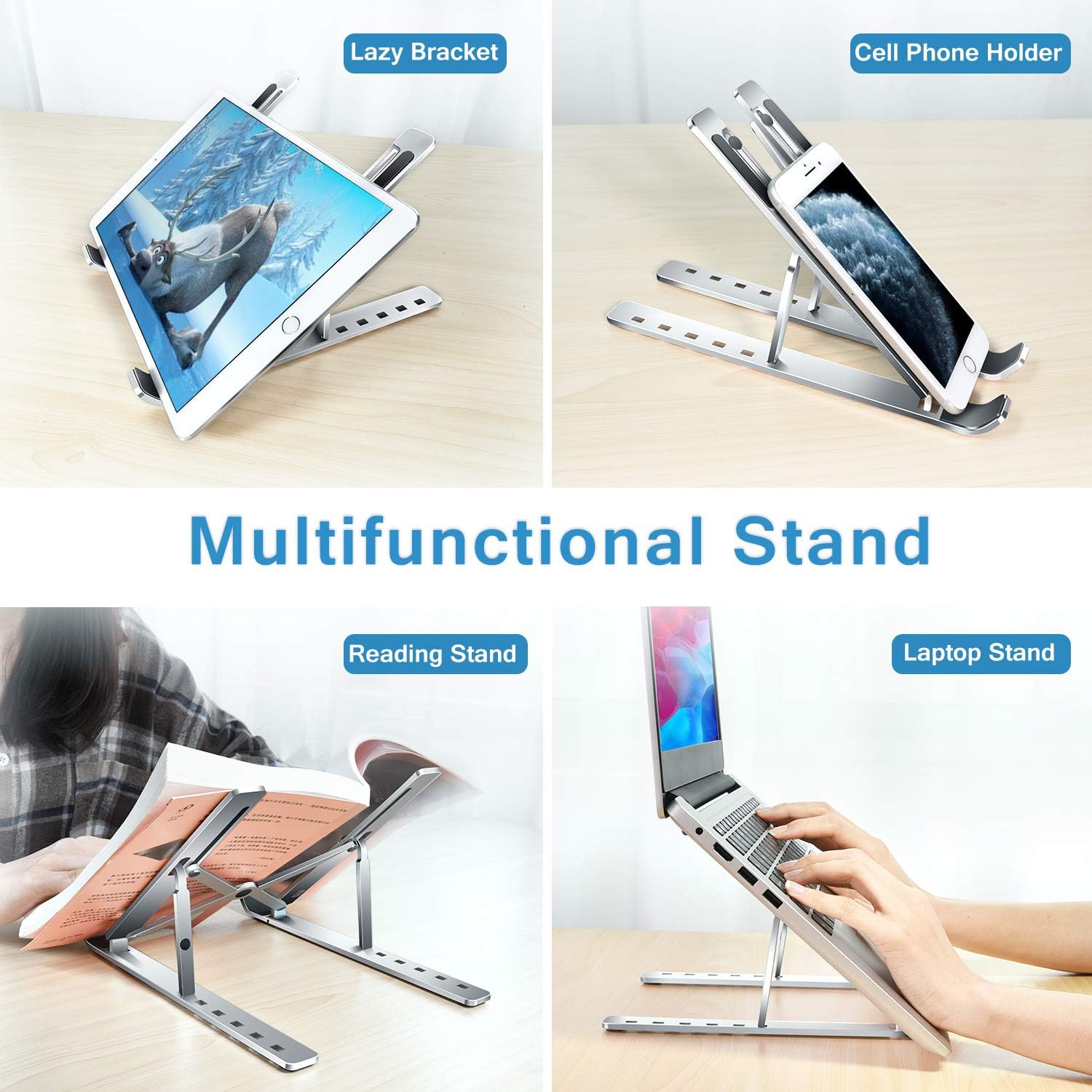 ivoler Laptop Stand, Laptop Holder Riser Computer Tablet Stand, 6 Angles Adjustable Aluminum Ergonomic Foldable Portable Desktop Holder Compatible with 10-15.6” MacBook,iPad, HP, Dell, Lenovo Silver - Image 7