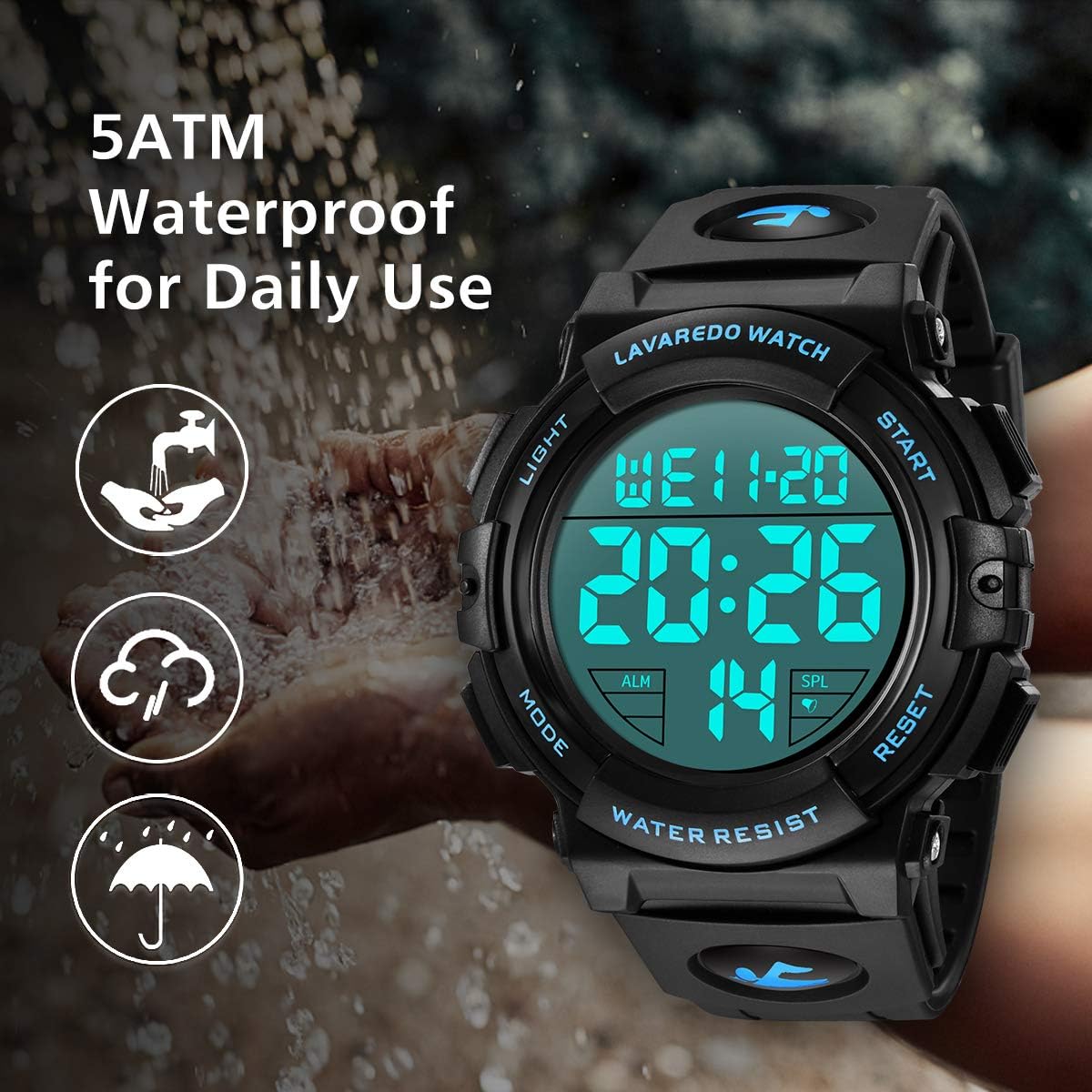 Mens Digital Watch Sports Military Watches Waterproof Outdoor Chronograph Wrist Watches for Men with LED Back Ligh/Alarm/Date - Image 6