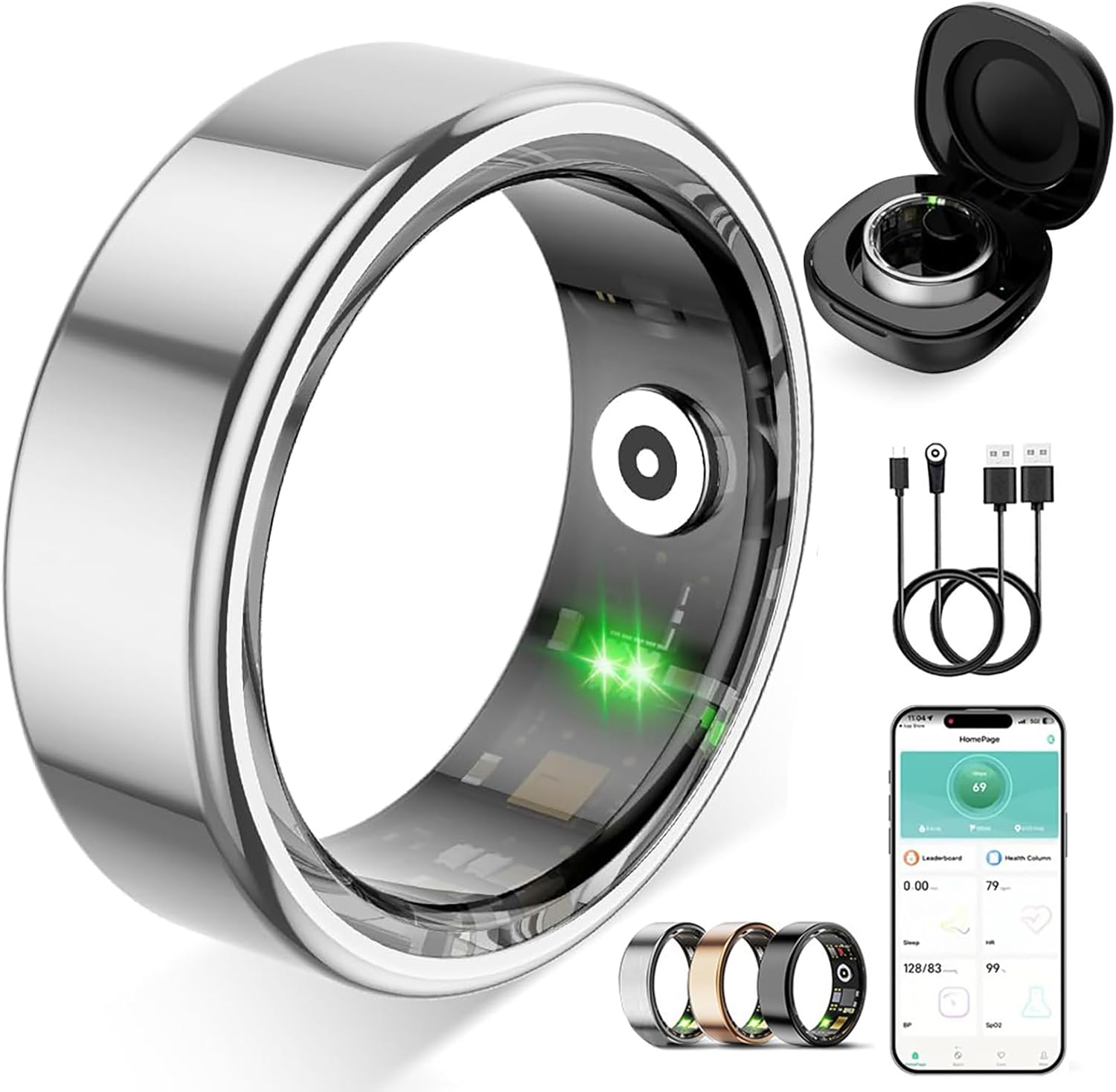 Smart Ring for Women Men,Fitness Tracker Ring with Heart Rate, Sleep Monitoring, Blood Oxygen, Step Counting for iOS and Android, No Subscription Fee, Waterproof, Valentines Day Gifts(Silver, 9)