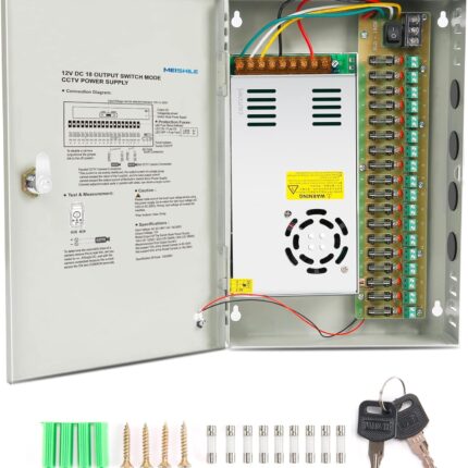 18 Port Channel 12V 2A CCTV Power Supply Box AC-DC Distributed Cabinet 1.5/1/0.5A Security Cameras DVR Converter Transformer Drive LED Light Strip Lamp Electric Model PSU SMPS 12Volt 30Amp 360Watt