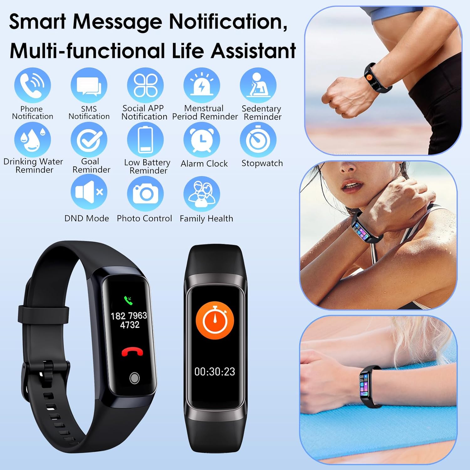 Fitness Tracker, 24/7 Heart Rate Blood Oxygen Blood Pressure Body Temp Monitor Sleep Calorie Tracker with 1.1" AMOLED Touch Color Screen Pedometer Smart Watch Waterproof for Women Men - Image 5