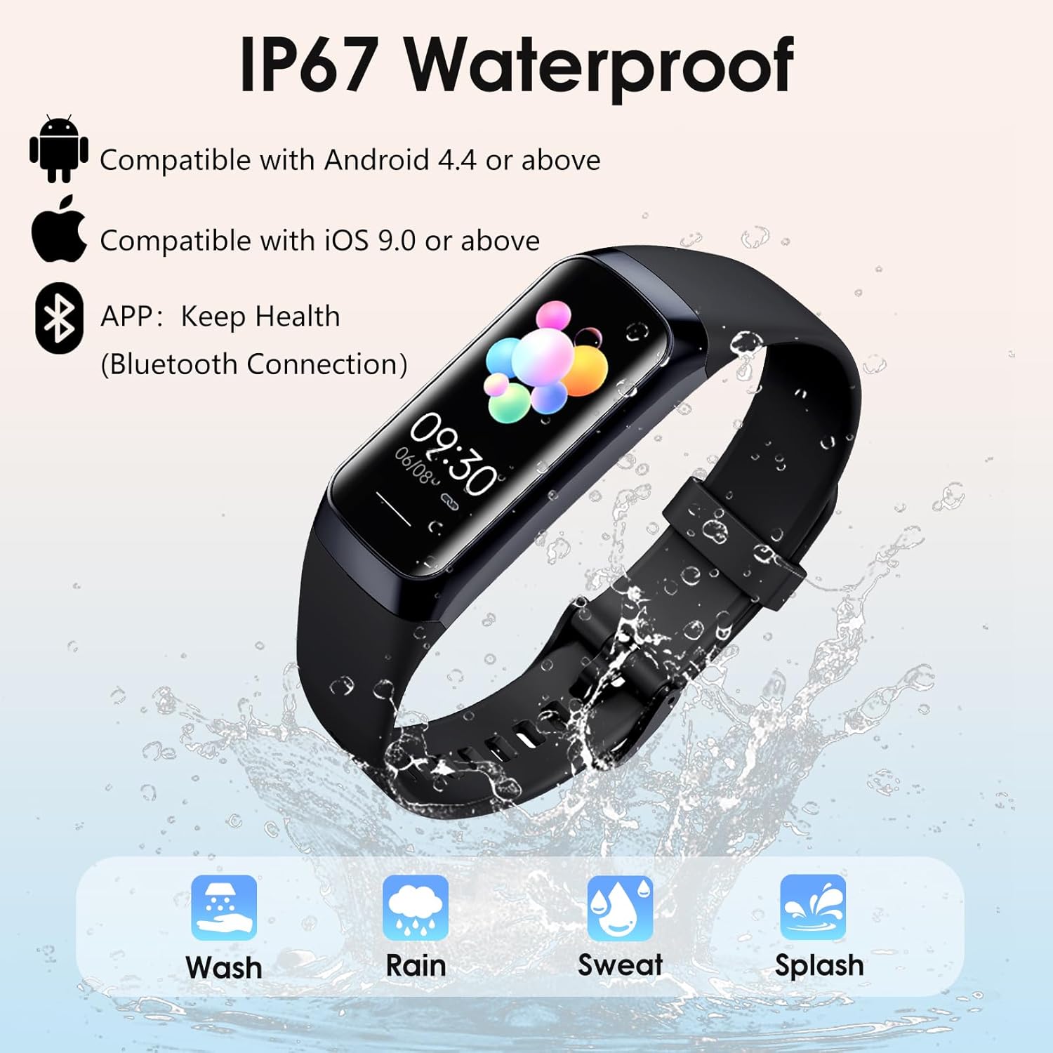 Fitness Tracker, 24/7 Heart Rate Blood Oxygen Blood Pressure Body Temp Monitor Sleep Calorie Tracker with 1.1" AMOLED Touch Color Screen Pedometer Smart Watch Waterproof for Women Men - Image 7