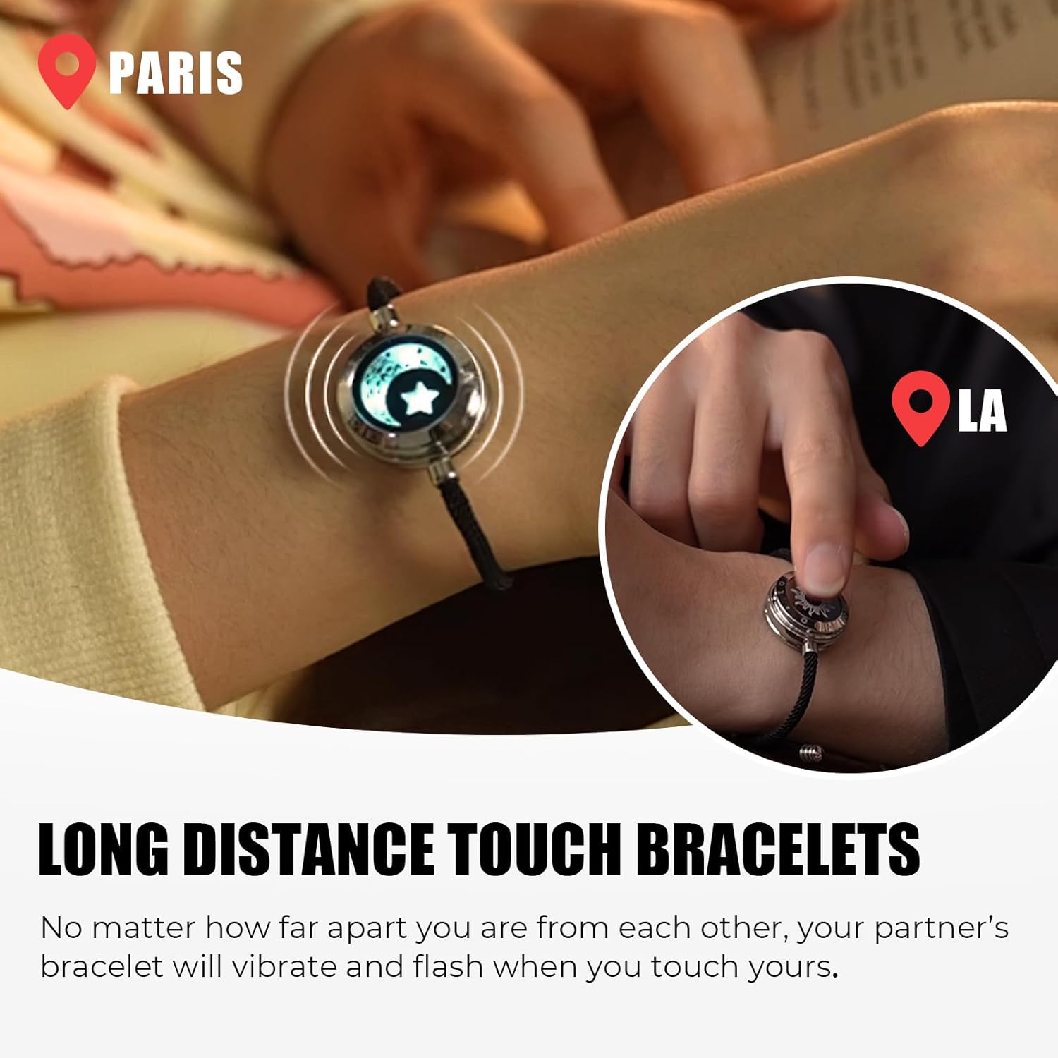 TOTWOO Long Distance Touch Bracelets for Couples, Smart Light & Vibration Love Jewelry, Long Distance Valentines Day Gifts for Him Her Women Men, One-to-One Bluetooth Pairing via App - Image 2