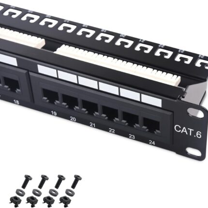 [UL Listed] Cable Matters 24 Port Patch Panel Rackmount or Wall Mount 19-Inch with Support Bar, 1U Cat6 Network Patch Panel for 10 Gigabit Ethernet, 110 or Krone Impact Tools Compatible