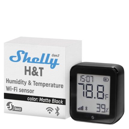 Shelly H&T Gen3 Black | Wi-Fi and Bluetooth Smart Temperature & Humidity Sensor with Remote App Control & Monitoring | Smart Scenes | Notification Alerts | LCD Display | Free Data Storage Export