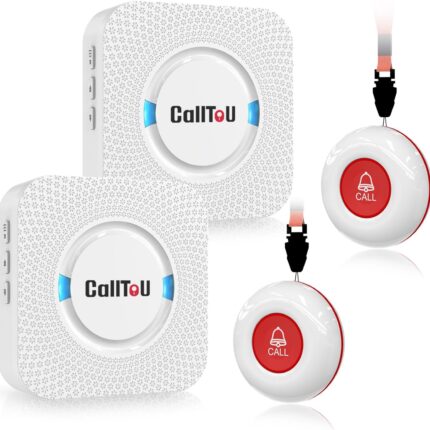 CallToU Wireless Caregiver Pager Smart Call System 2 SOS Call Buttons/Transmitters 2 Receivers Nurse Calling Alert Patient Help System for Home/Personal Attention Pager 500+Feet Plugin Receiver
