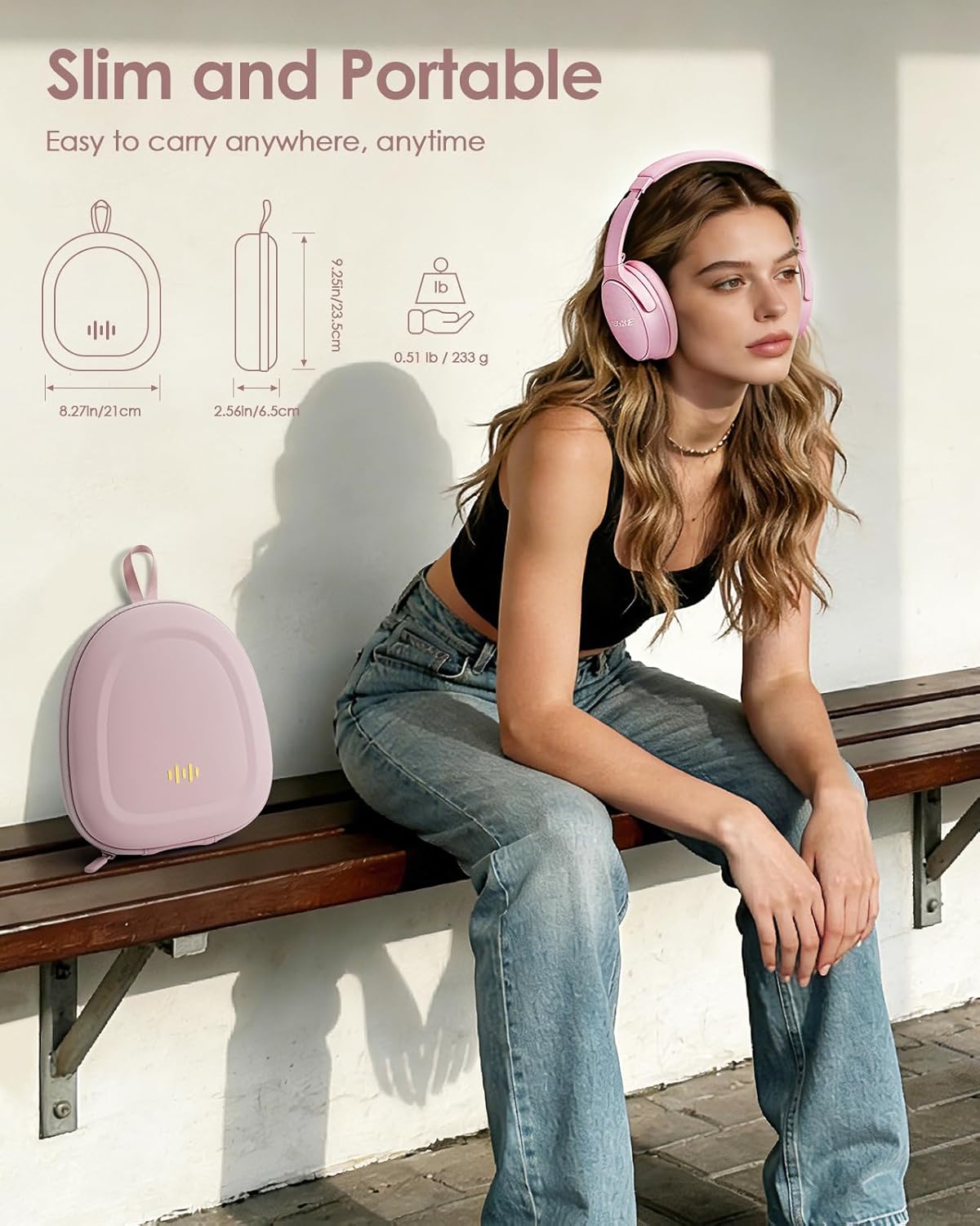 Headphone Hard Case Replacement for Bose QuietComfort Ultra QC45 QC35 QC25 QC15 QCSE Over-Ear Headphones, Super-Slim Upgrade PU Universal Portable Travel Organizer Bag (Pink) - Image 5