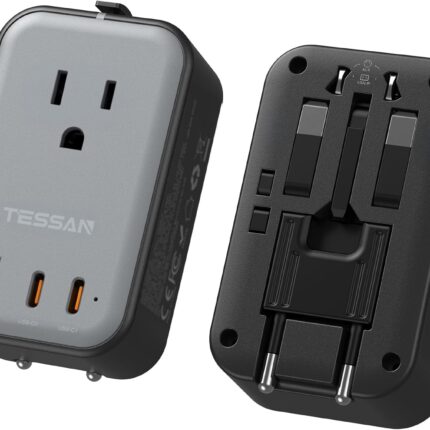 TESSAN Travel Adapter PD 20W, Universal Power Adapter 2 USB C 1 USB A, Ultra Thin International Plug Adaptor Worldwide Outlet for US to European UK Italy Spain New Zealand (Type C G A I)