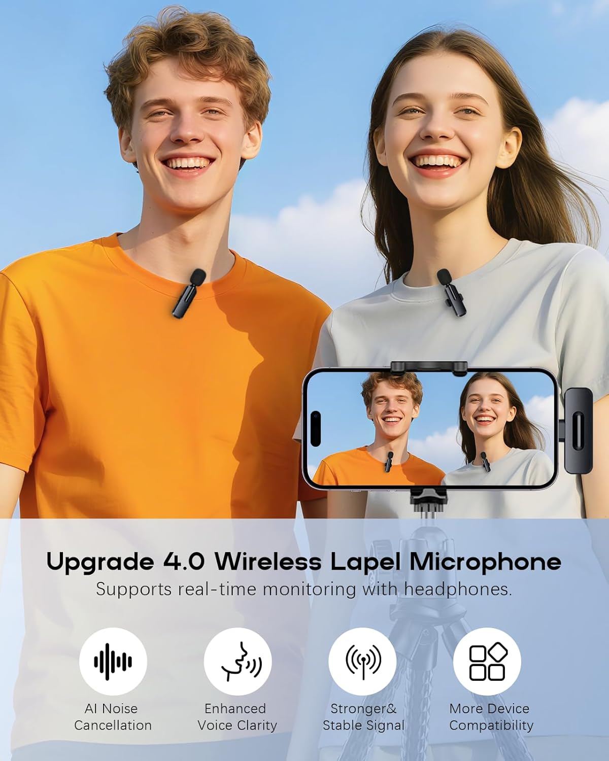 Wireless Mini Microphone for iPhone - 2 Pack Lavalier Microphone for Video Recording, 2 In 1 Noise Reduction Lapel Mic for Ipad, Android,Clip-on Mini Mic with USB-C for Content Creators Podcast - Image 2