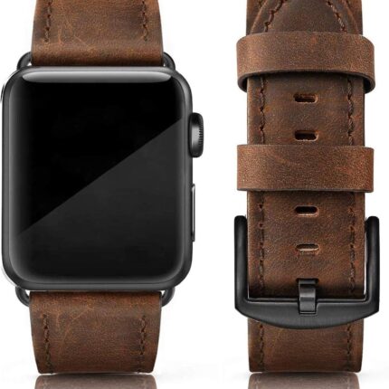 EDIMENS Leather Bands Compatible with Apple Watch 46mm 45mm 44mm 42mm(Series 1 2 3) Band Men Women, Vintage Genuine Leather Wristband Replacement Band Compatible for Apple Watch iwatch Series 10 9 8 7 6 5 4 SE