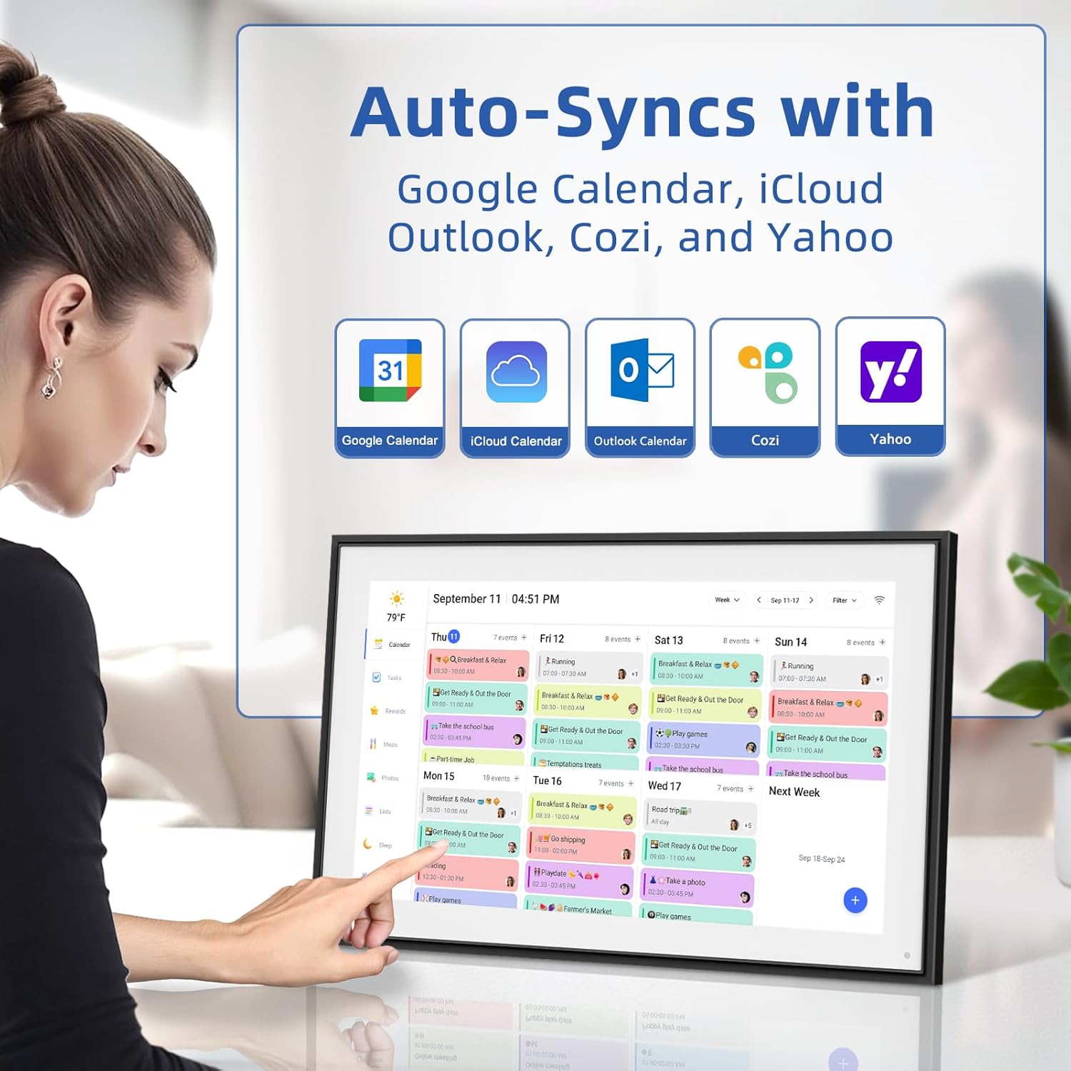 21.5 Inch Digital Calendar, Electronic Chore Chart, Smart Weekly and Monthly Planner 1920 * 1080P IPS Touchscreen Wall and Desk Calendar for Family Schedules, Black - Image 2