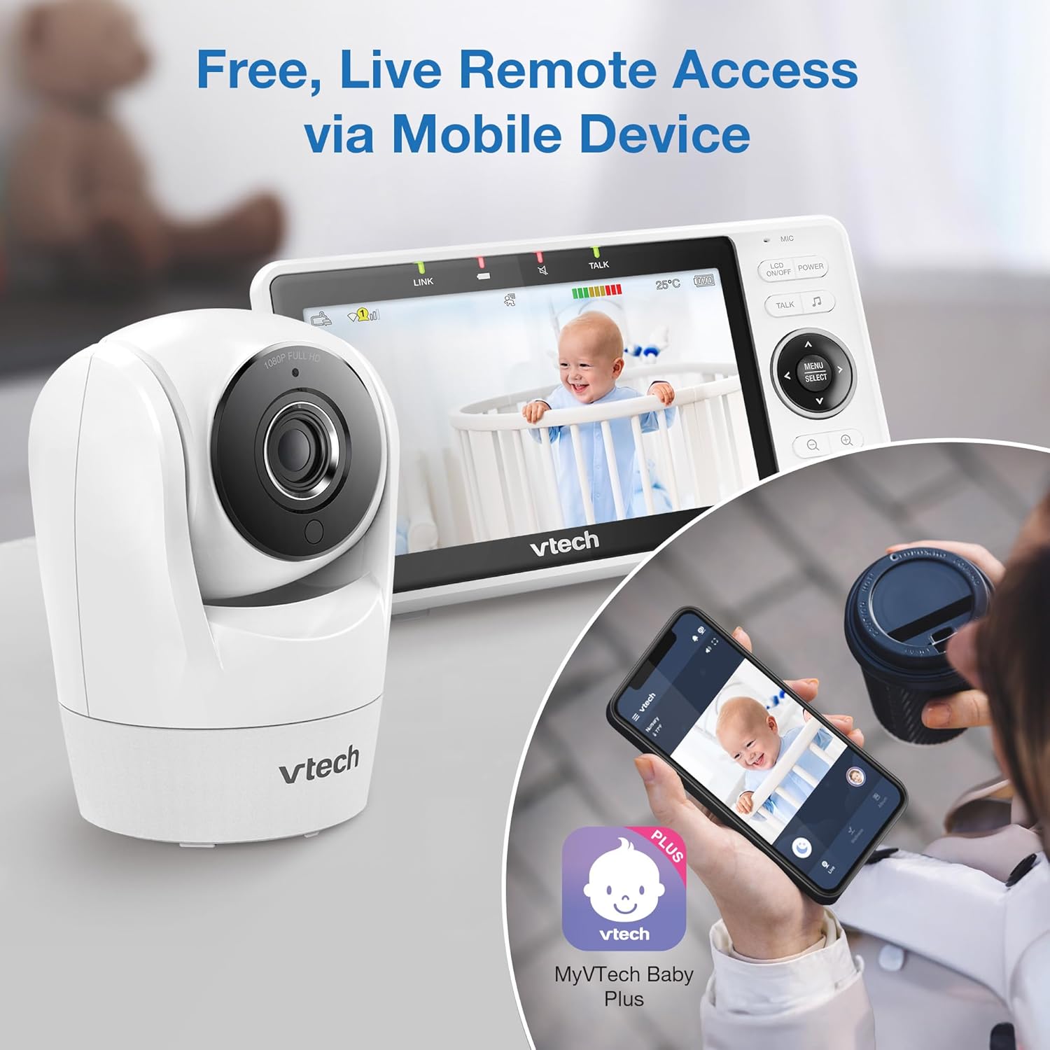 VTech VM901 Smart WiFi Baby Monitor with 1080p FHD Camera and 5" HD IPS Display, Free App, Remote Pan Tilt Zoom, Night Vision, Motion Detection Alerts - Image 7