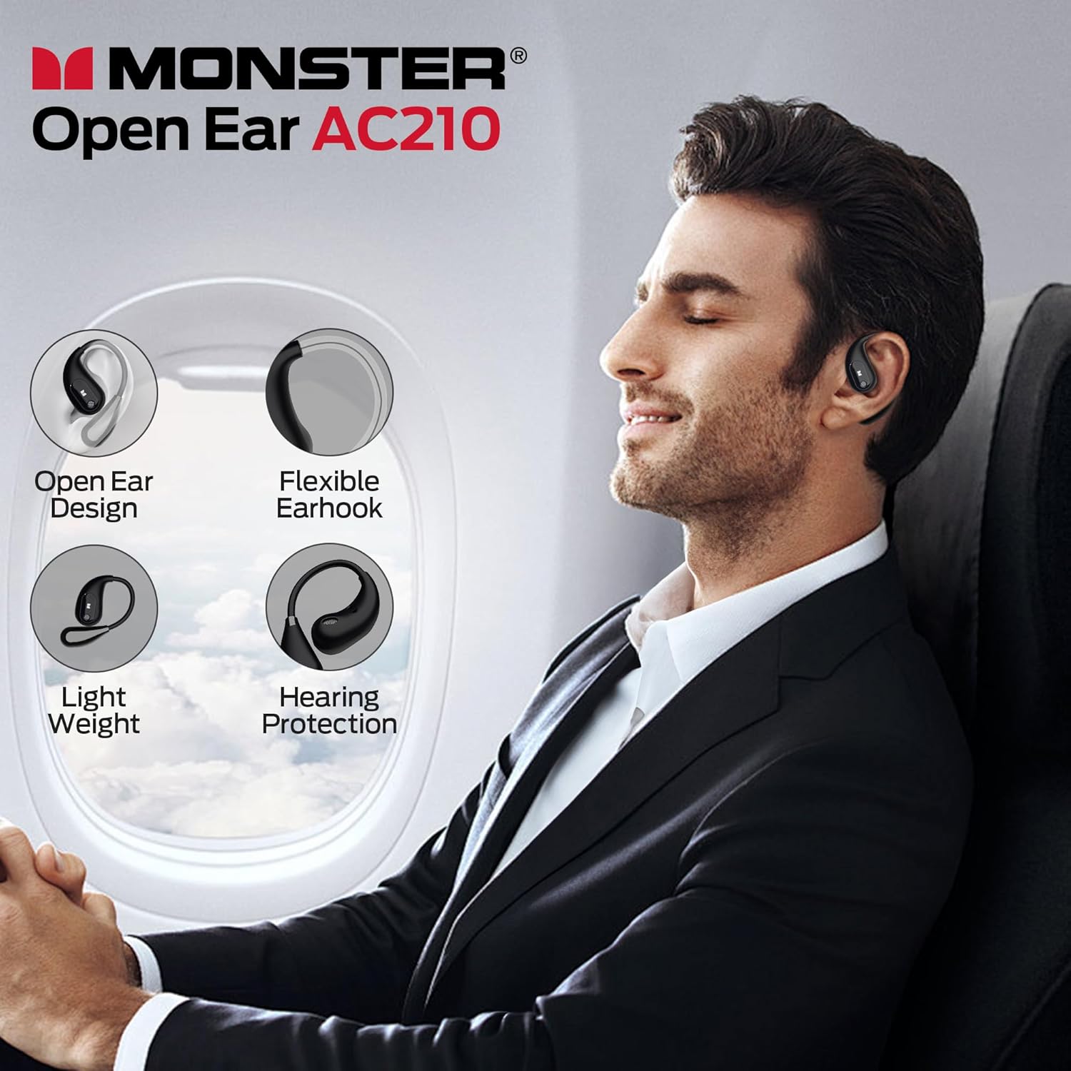 Monster Open Ear AC210 Headphones, Bluetooth 5.4 Earphones Stereo Sound, Wireless Headphones 30 Hours Playback, Type-C Charging, IPX5 Waterproof Open Ear Earbuds - Image 2
