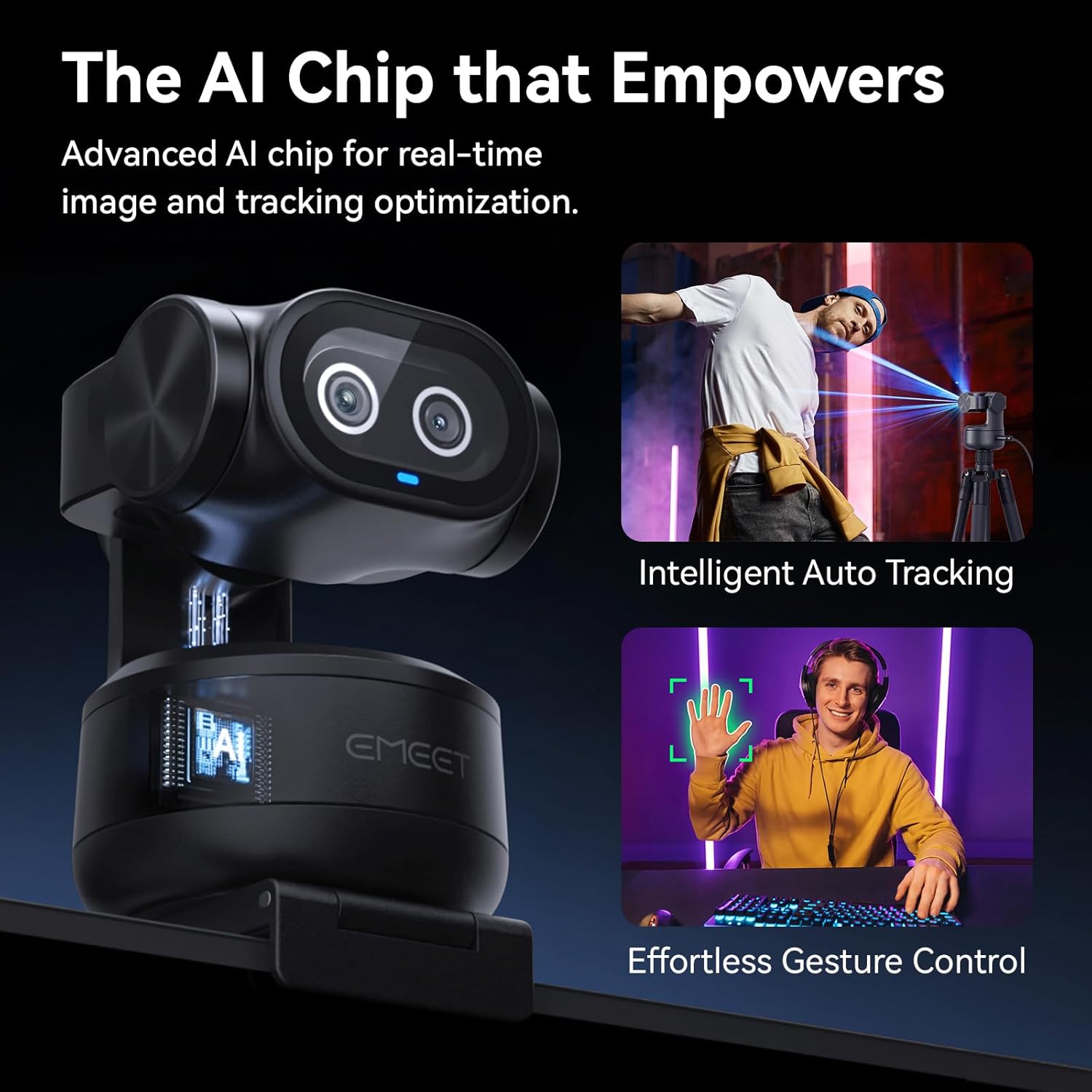 EMEET PIXY Dual-Camera AI-Powered PTZ Camera 4K, AI Tracking, PDAF&AI Autofocus 0.2s, 1/2.55'' Sony Sensor, 3 Mics, Presets, Gesture Control, 4K Webcam for Streaming and OBS/Twitch/Switch 2 Compatible - Image 3