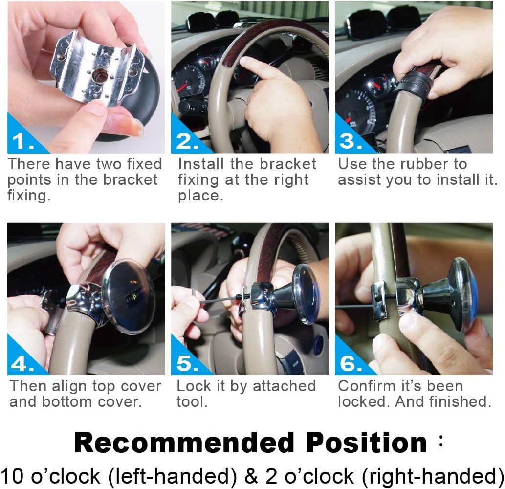 Hypersonic Car Power Handle Easy Steering Suicide Knob Black Spinner Steering Wheel Accessories for Car/Truck/Boat - Image 6