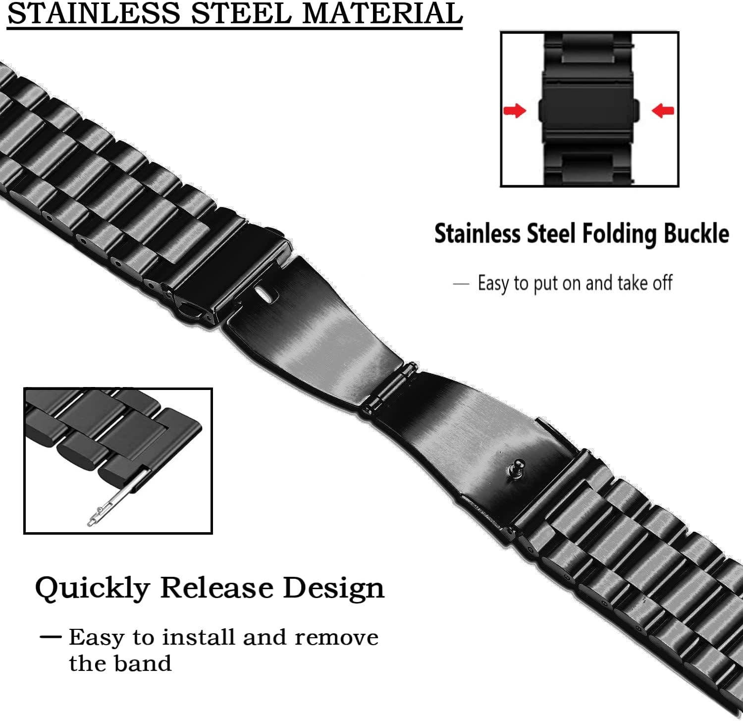 Moran Stainless Steel Watch Band Quick Release Replacement Metal Strap 20mm 22mm for Men Women - Image 4