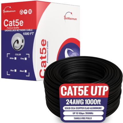 Cables Direct Online 1000ft Cat5e Solid 24AWG Cable UTP Cat5 Bulk Pull Box Network Copper Clad Aluminum Wire (Unshielded (UTP), Black)