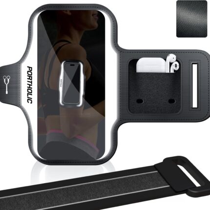 PORTHOLIC 2026 Running Armband Water Resistant Sports Phone Holder Case with Extension Strap,Card Slot Up to 6.9" Phone for iPhone 17/16/15/14/13 Plus Air Pro Max XR/XS, Galaxy S25/24/S10