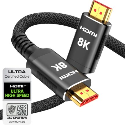 Snowkids 8K Certified HDMI 2.1 Cable 10 ft, Non-Slip Nylon Braided, 48Gbps Ultra High-Speed HDMI Cables Cord, 10K 8K@60Hz, 4K@120Hz Compatible for TV/PS-5/X-box/Projector/Sound System & More