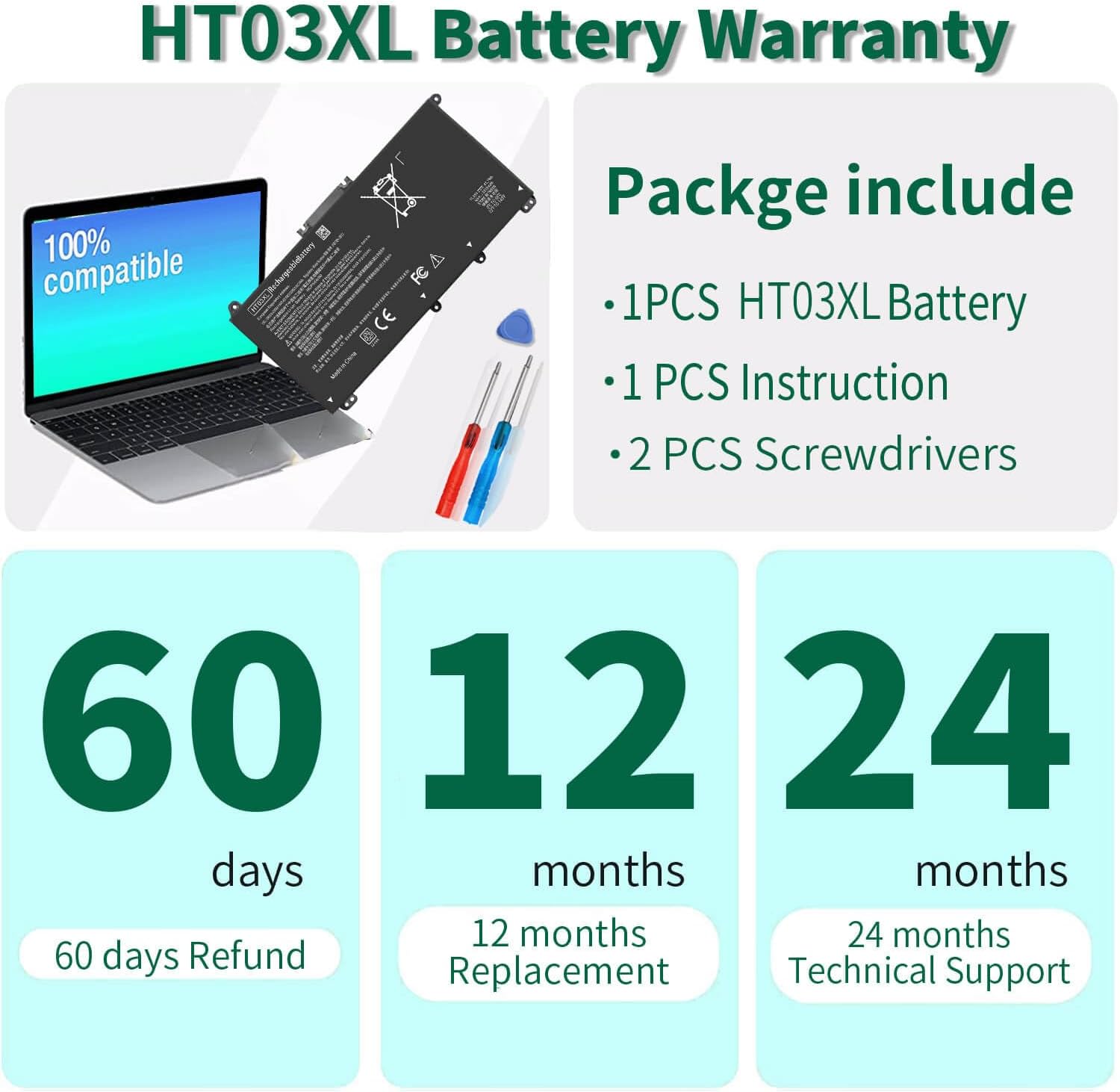 HT03XL L11119-855 Laptop Battery for HP Pavilion 14-CE 14-CF 14-DF 15-CS 15-DA 15-DB 15-DW 17-by 17-CA Series 15-CS0053CL 15-DW0033NR 15-DA0014DX L11421-542 L11421-2C2 HSTNN-UB7J HSTNN-DB8R HT03041XL - Image 6