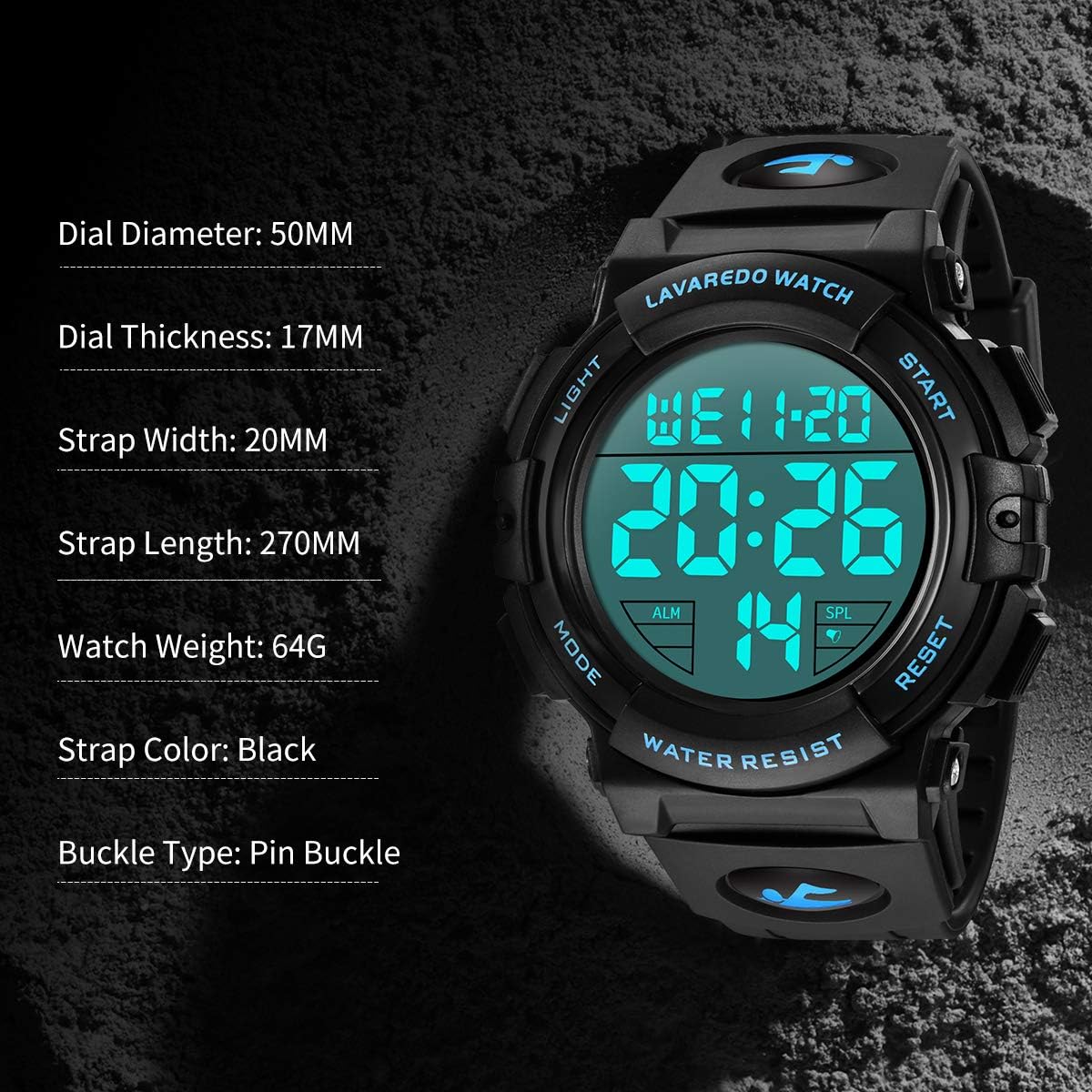Mens Digital Watch Sports Military Watches Waterproof Outdoor Chronograph Wrist Watches for Men with LED Back Ligh/Alarm/Date - Image 7