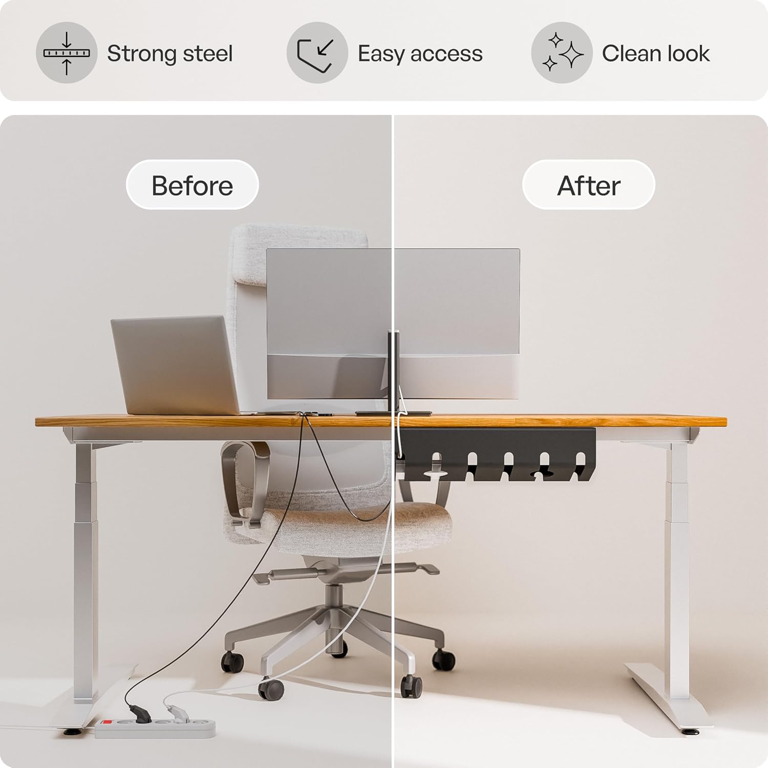 PAMO Cable Management Under Desk for Easy mounting Under-Table I Set of 2 - with 10X Cable Ties I Desk Organizer for Office/Home Office Table Thoughtful Cable Tray Holder - Image 4