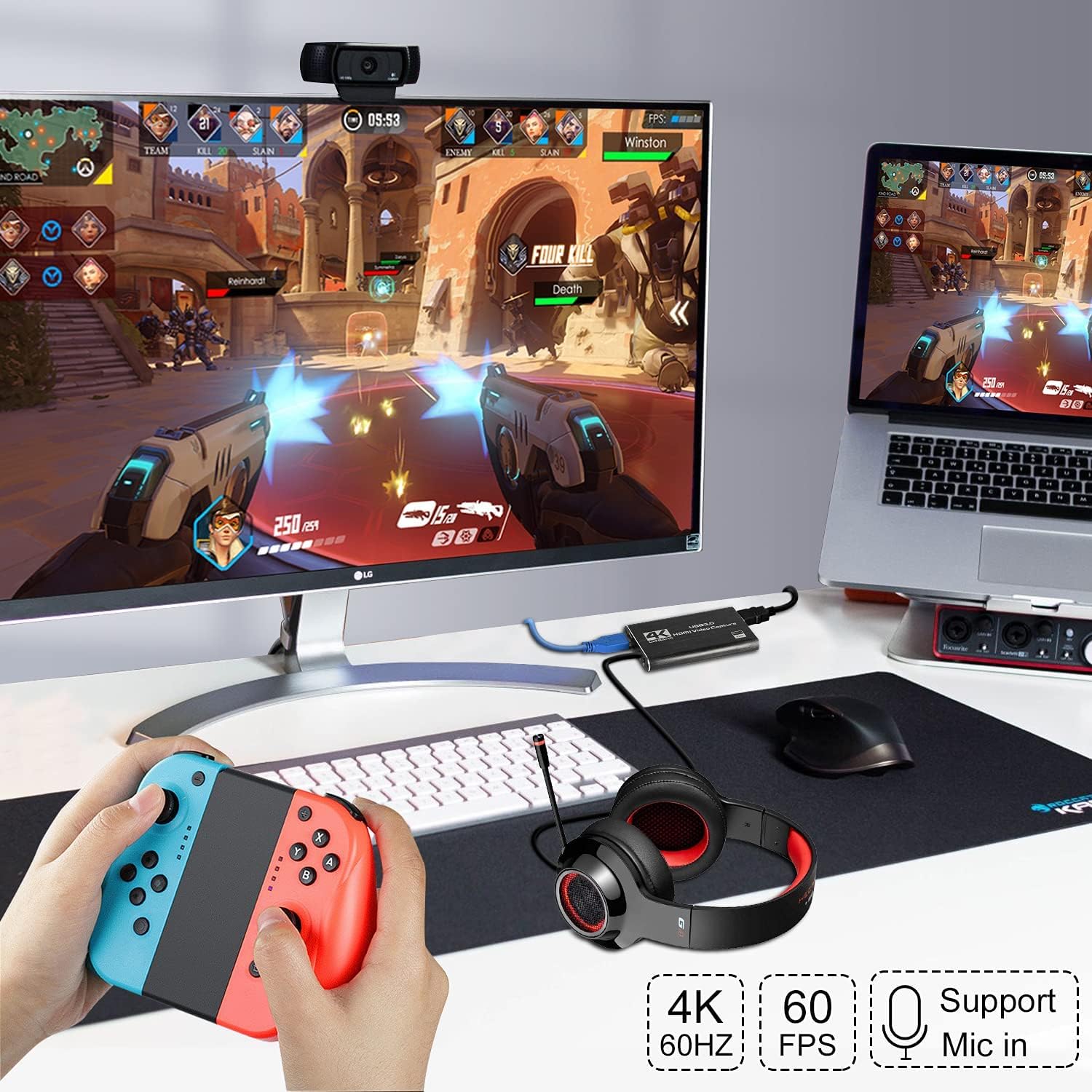 4K HDMI Capture Card for Streaming, Full HD 1080P 60FPS USB 3.0 Cam Link Game Audio Video Capture Card, Work with Camera/Nintendo Switch/Xbox/PS4/PS5/PC/OBS (Black) - Image 4