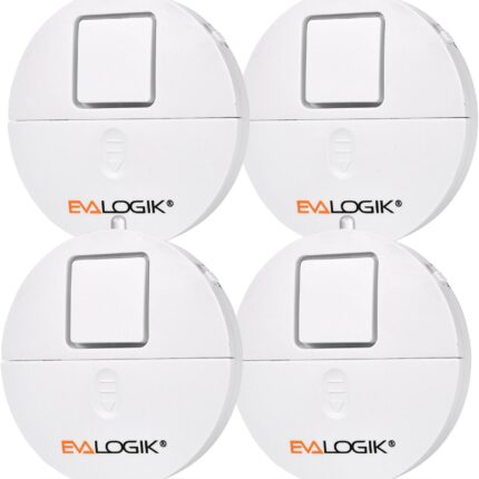 EVA LOGIK Modern Ultra-Thin Window Alarm with Loud 120dB Sound and Vibration Sensors Compatible with Virtually Any Window, Glass Break Alarm Perfect for Home, Office, Dorm Room- 4 Pack