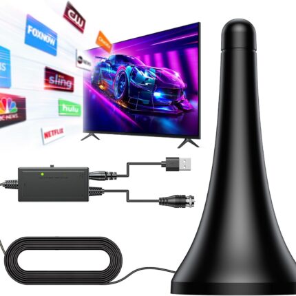 TV Antenna for Smart TV, Indoor Antenna for Local Channels, Long Range Reception, Supports 4K 1080p HD, Amplified Signal Booster, 9.84FT Coax Cable, Easy Installation