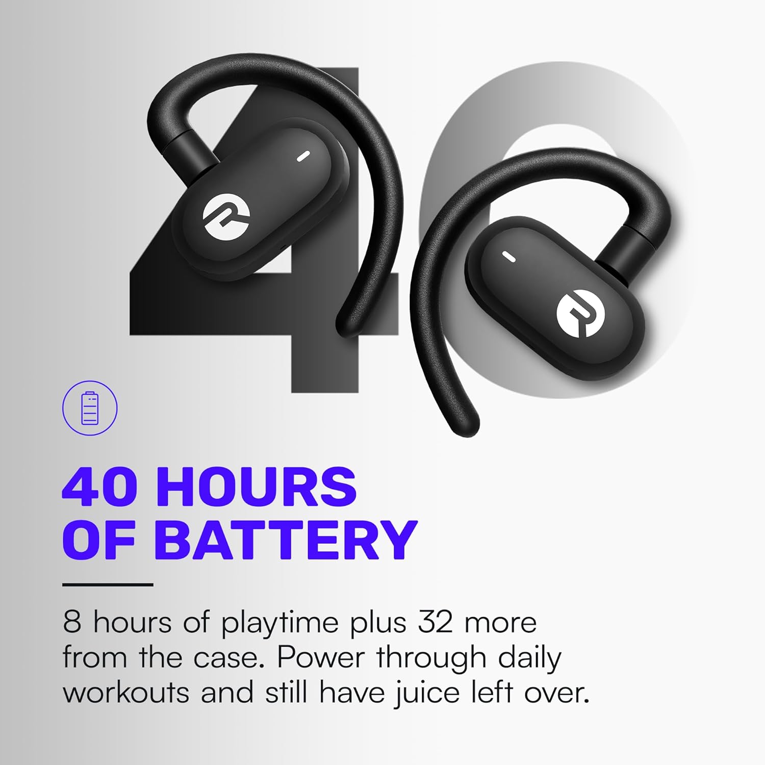 Raycon Fitness Open Ear Earbuds – Open Ear Headphones, Earbuds Wireless Bluetooth, Running Headphones, Sweat & Water-Resistant Earphones, 40 Hours Battery Life (Black) - Image 3