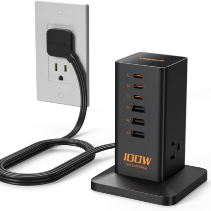 Charging Station PD 100W, TESSAN 9-in-1 USB C Power Strip for iPhone 17/16/15, MacBook, Tablet, Desktop Phone Fast Charger with 3 AC, 3 USB-A Ports, Home Drom Office Accessories