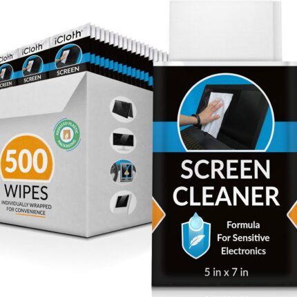 iCloth Large Screen Cleaning Wipes for Electronics, Lint-Free and Streak-Free, Fast-Drying, Removes Dust, Fingerprints, and Smudges (500 Wipes)