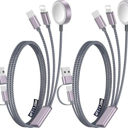 2Pack Multi Charging Cable Cord for Travel Vacation Essentials,Apple Watch Charger,iPhone 17 Charger,[3-in-2] USB A/Type C/Lightning Cable for iWatch,iPhone 17-11,Xbox Series X&S,Airpods,Home,Office