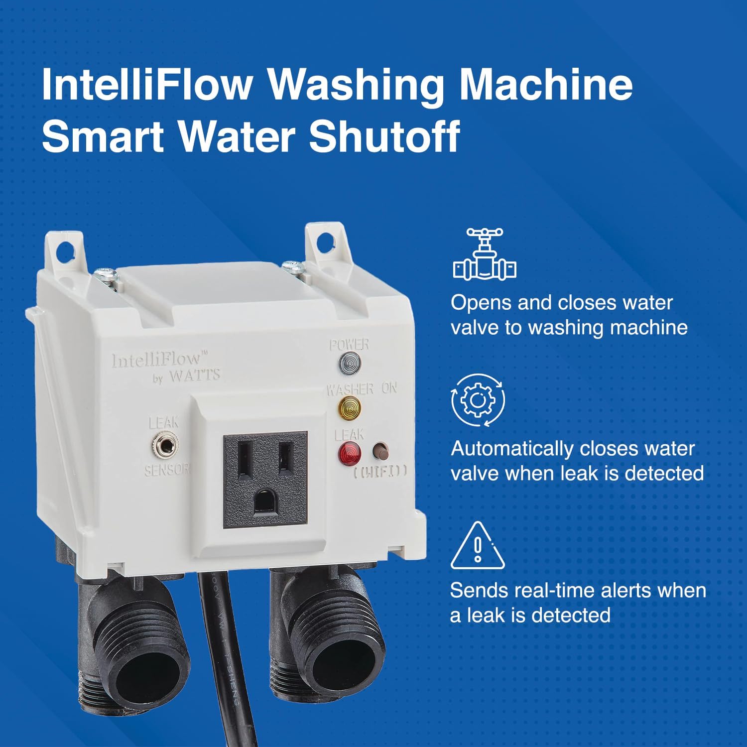 Watts A2C-SC Series Intelliflow 1/2" Washing Machine Smart Water Shutoff Valve with Leak Sensor, Inlet Adapters, Without Wall Box, Automated Flood Detection with Real-Time Text and E-Mail Alerts - Image 2