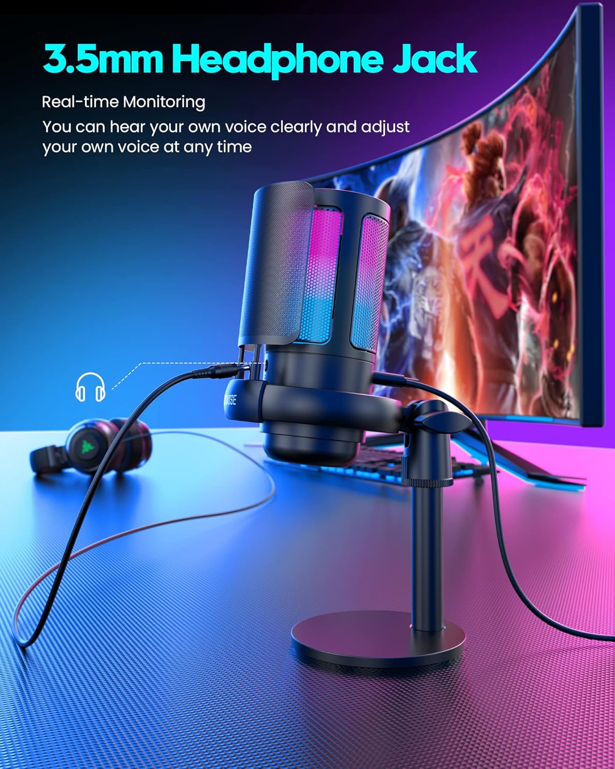 Gaming Microphone for PC: USB Mic for Podcasts Videos & Streaming - Condenser Mic with Quick Mute & Pop Filter - RGB Microphone Gift for Gamer boys - Compatible with PS4/5 & Computer & Laptop - Image 5