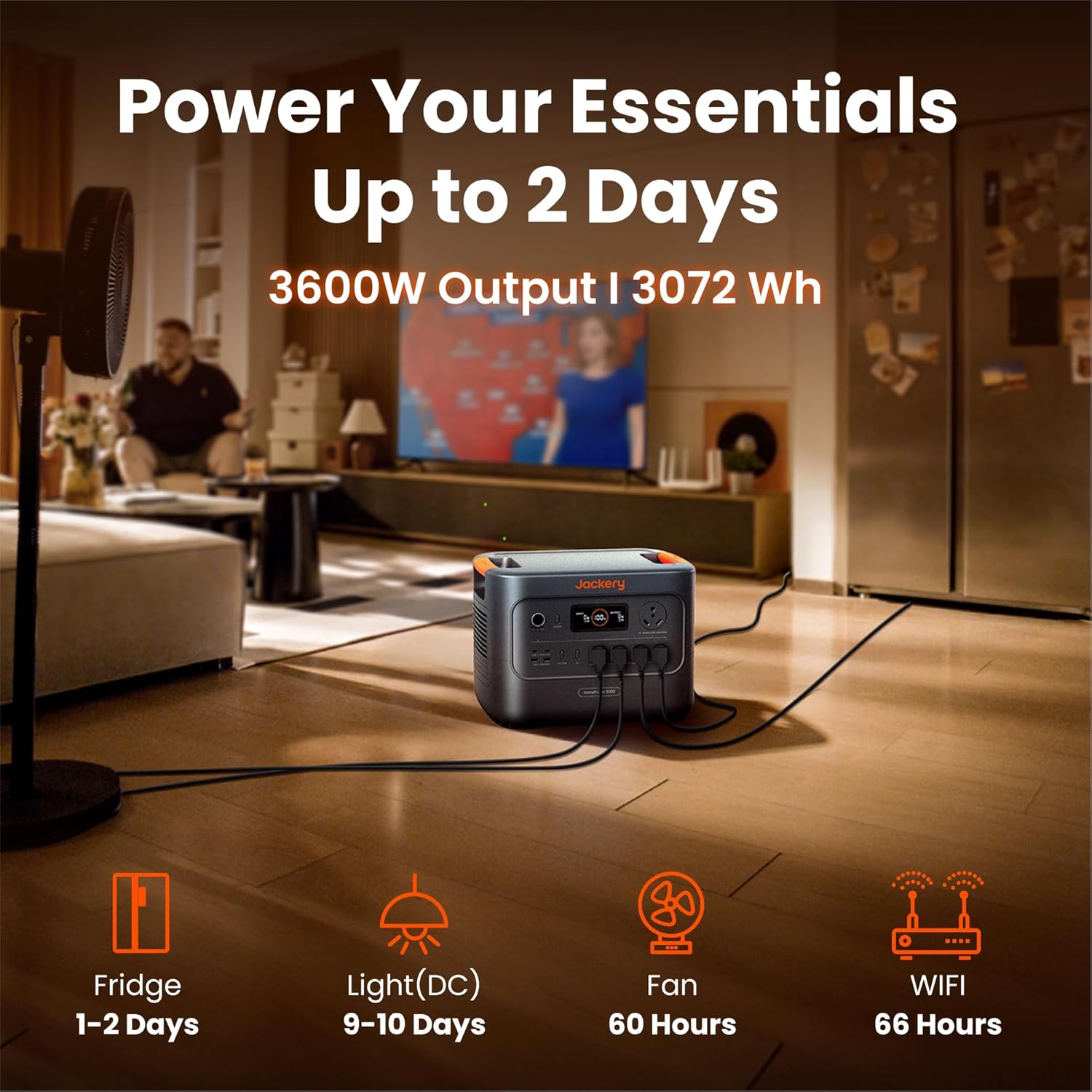 Jackery HomePower 3000 Portable Station with 2X 200W Panels, 3600W (7200W Surge), 3072Wh LFP Battery, USB-A/C, Home Backup, RV & Emergencies, Grey - Image 2