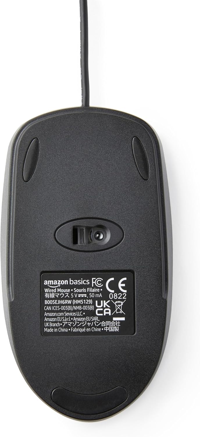 Amazon Basics 3-Button USB Wired Mouse with Scrolling and Tracking - Standard, Black - Image 4