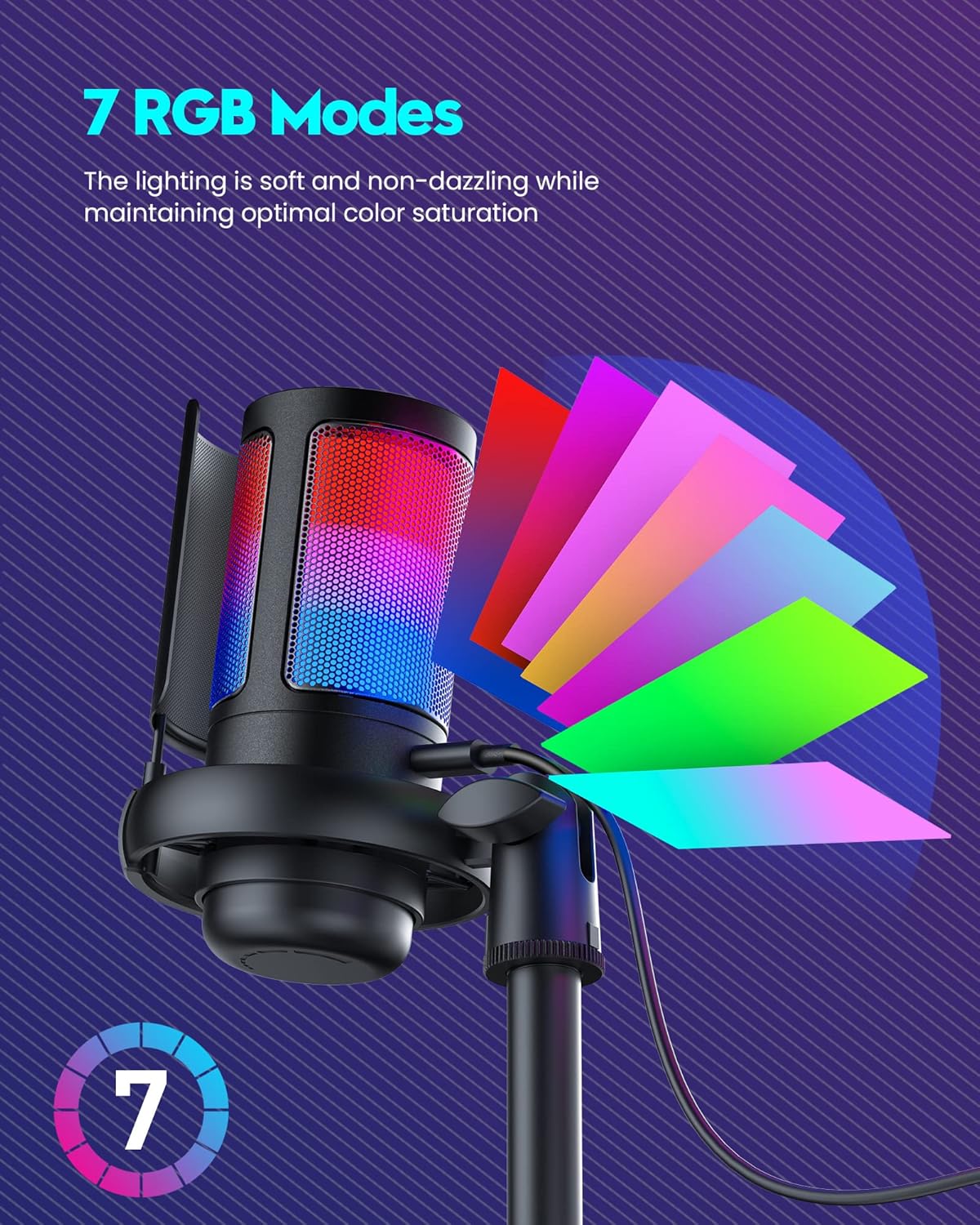 Gaming Microphone for PC: USB Mic for Podcasts Videos & Streaming - Condenser Mic with Quick Mute & Pop Filter - RGB Microphone Gift for Gamer boys - Compatible with PS4/5 & Computer & Laptop - Image 4