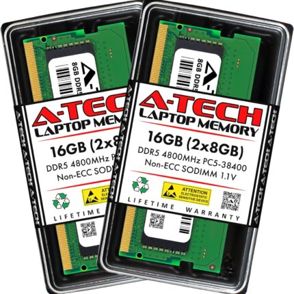 A-Tech 16GB Kit (2x8GB) DDR5 4800MHz PC5-38400 CL40 SODIMM 1.1V Non-ECC Unbuffered SO-DIMM 262-Pin Laptop Computer RAM Memory Upgrade Modules