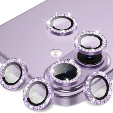 AGVEE 3+3 6 Pack for iPhone 17 6.3" Camera Lens Protector, Bling Diamond & Bling Glitter Metal Ring 9H Tempered HD Glass Camera Cover Film, Bling-Purple