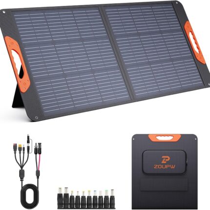 100W Portable Solar Panel with 5-in-1 Cable,23.5% Efficiency Mono Foldable Solar Charger for Jackery 300/Ecoflow River/Anker Solix,IP67 Waterproof Offgrid Power for Camping RV Battery Backup