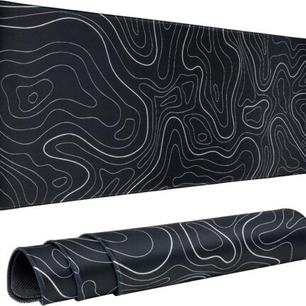 Gaming Mouse Pad Large 31.5 x 11.8in Topographic Keyboard Mousepad for Non-Slip Base and Stitched Edge, Extended Desk Pad XL Desk Mat (Black)