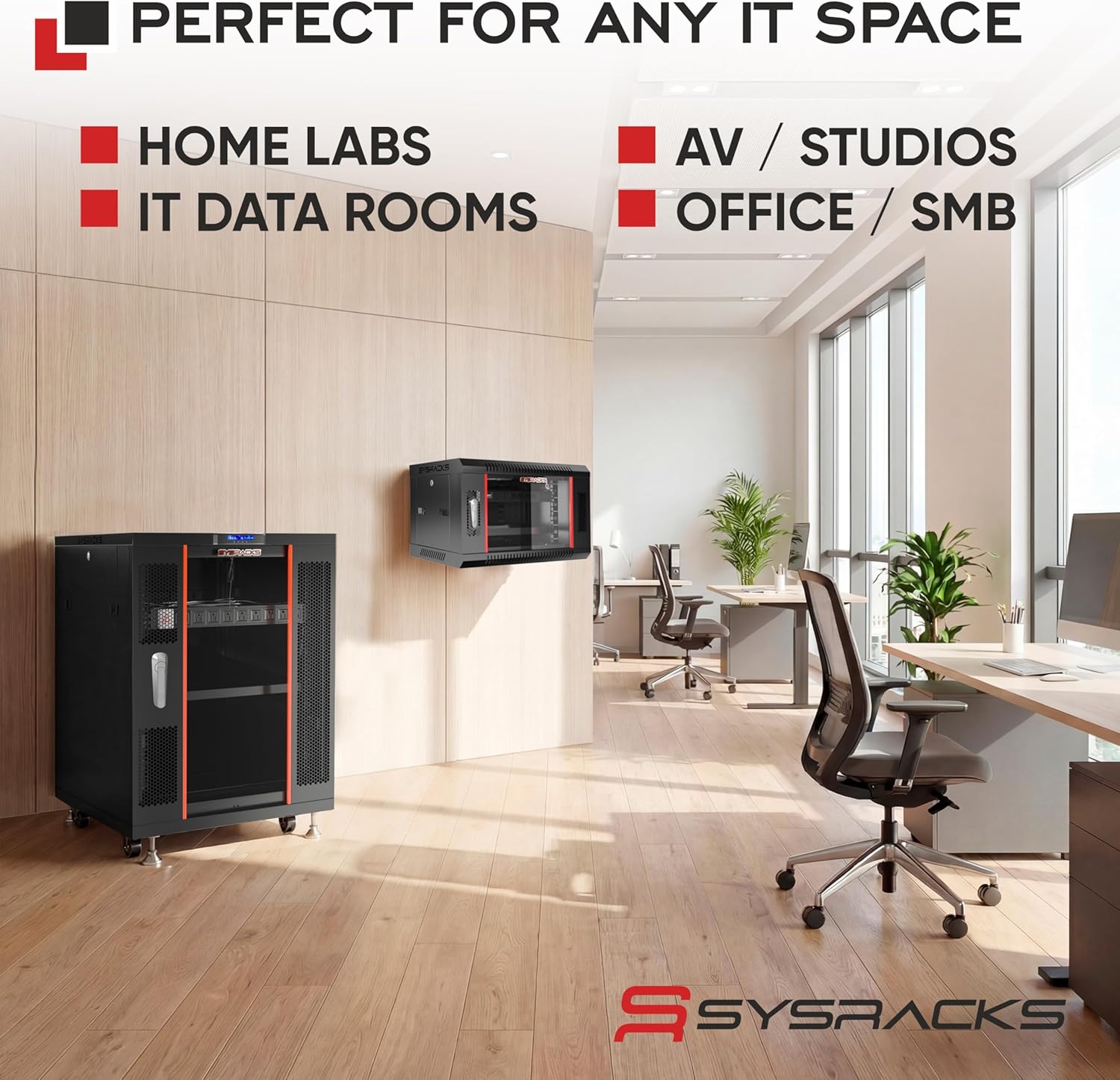 Sysracks 18U Wall Mount Server Rack Cabinet, 19” Locking Network Rack, 24” Deep, Glass Door, with Fan, PDU and Shelf - Image 8